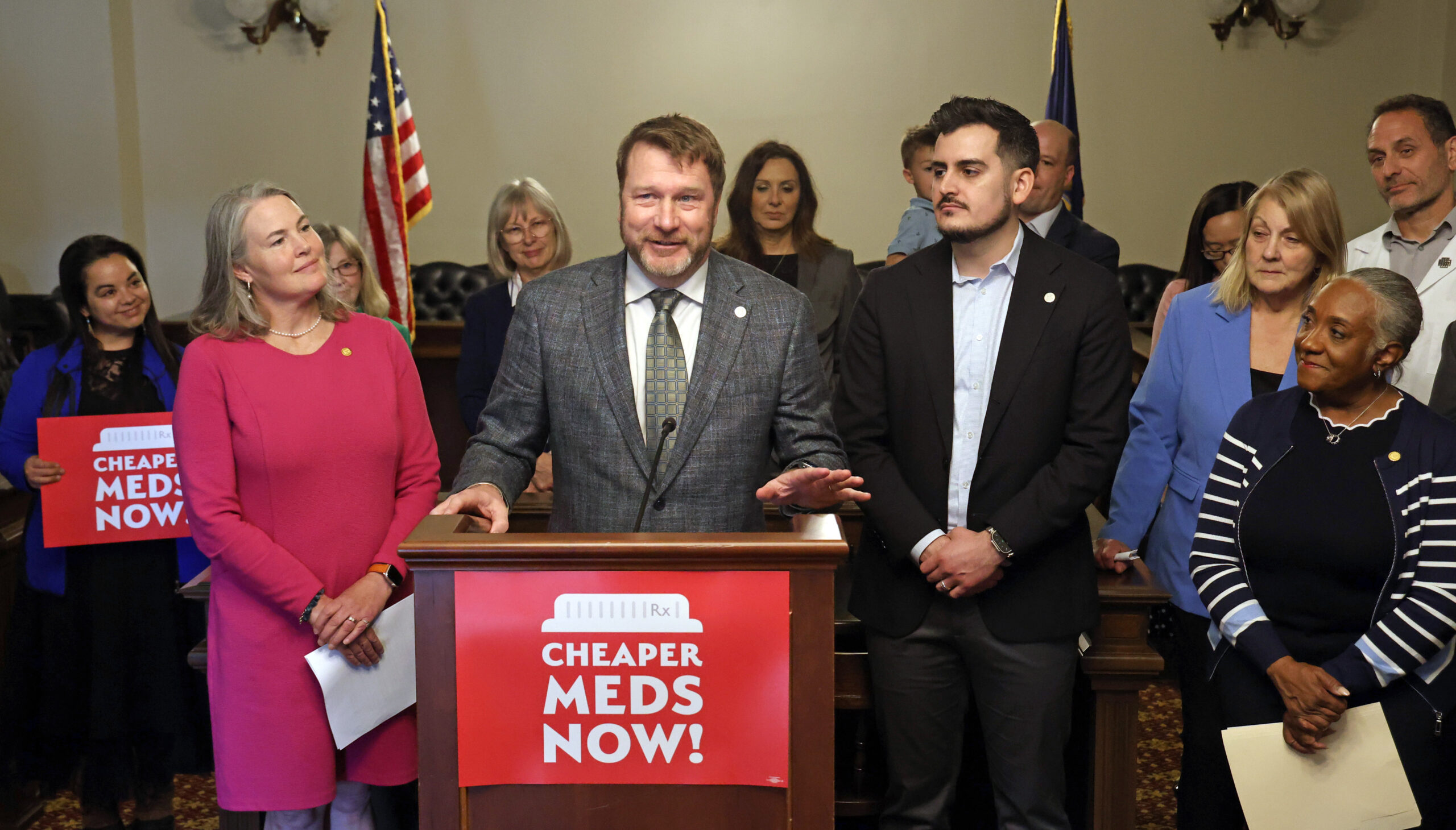 State Rep. Dr. Matt Longjohn speaking at the Prescription Drug Affordability Press Conference on Thursday, April 24, 2025, at the Capitol Building in Lansing.