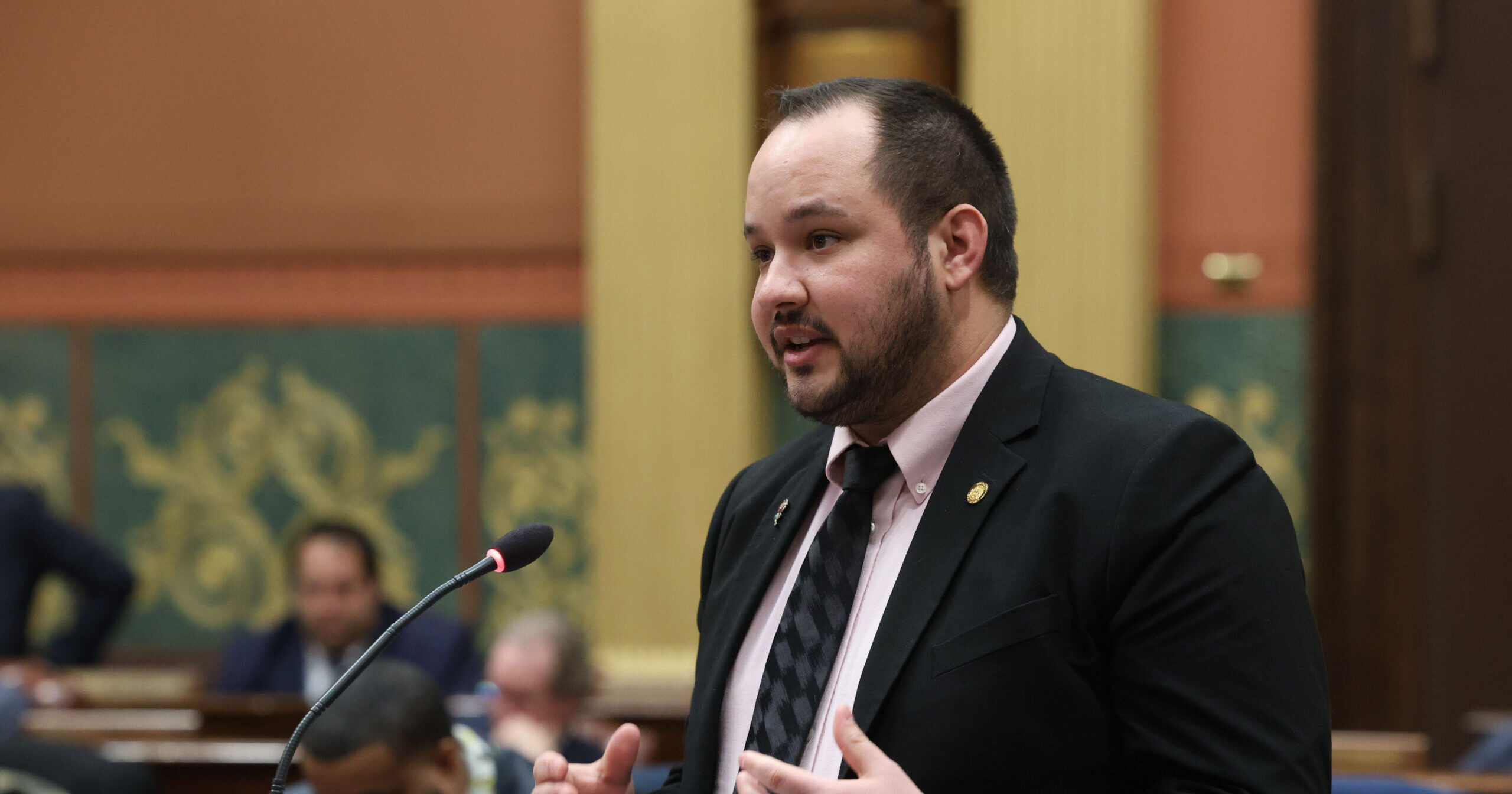 Michigan State Representative Dylan Wegela speaking on the House floor.