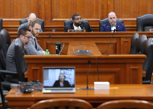 State Rep. Donavan McKinney sitting on a committee on Tuesday, April 9, 2025 at the Anderson House Office Building in Lansing.
