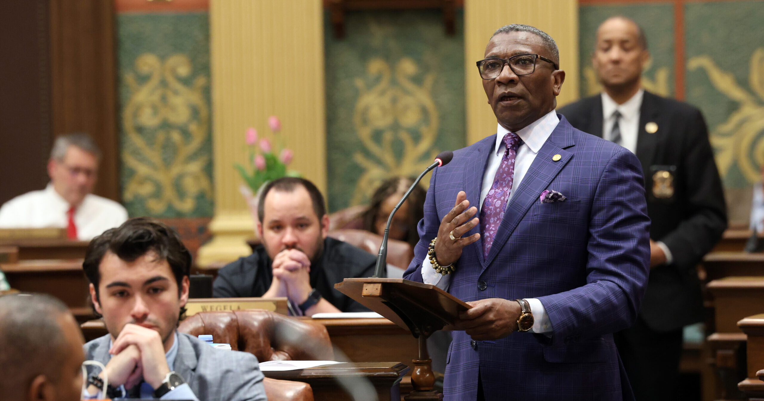 Michigan State Rep. Amos O'Neal speaks on the House floor.