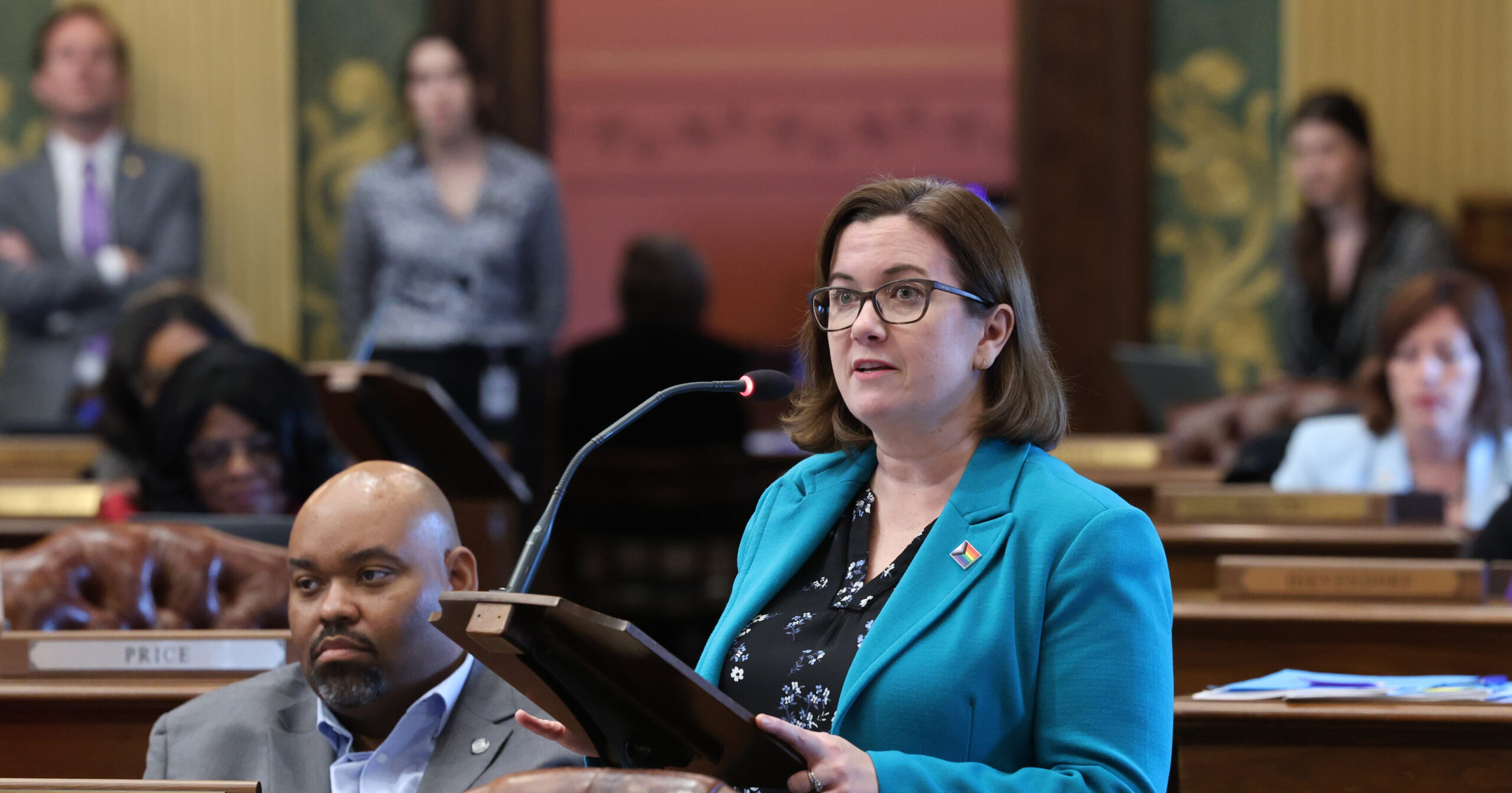 Michigan state Representative Natalie Price speaking on the House floor.