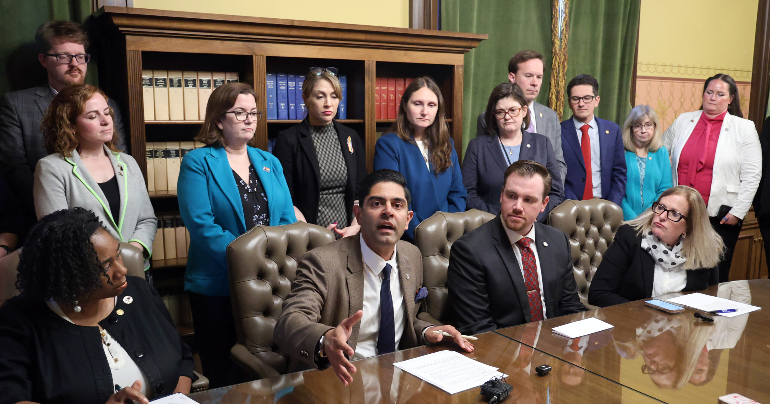 Michigan House Democrats speaking with the press.