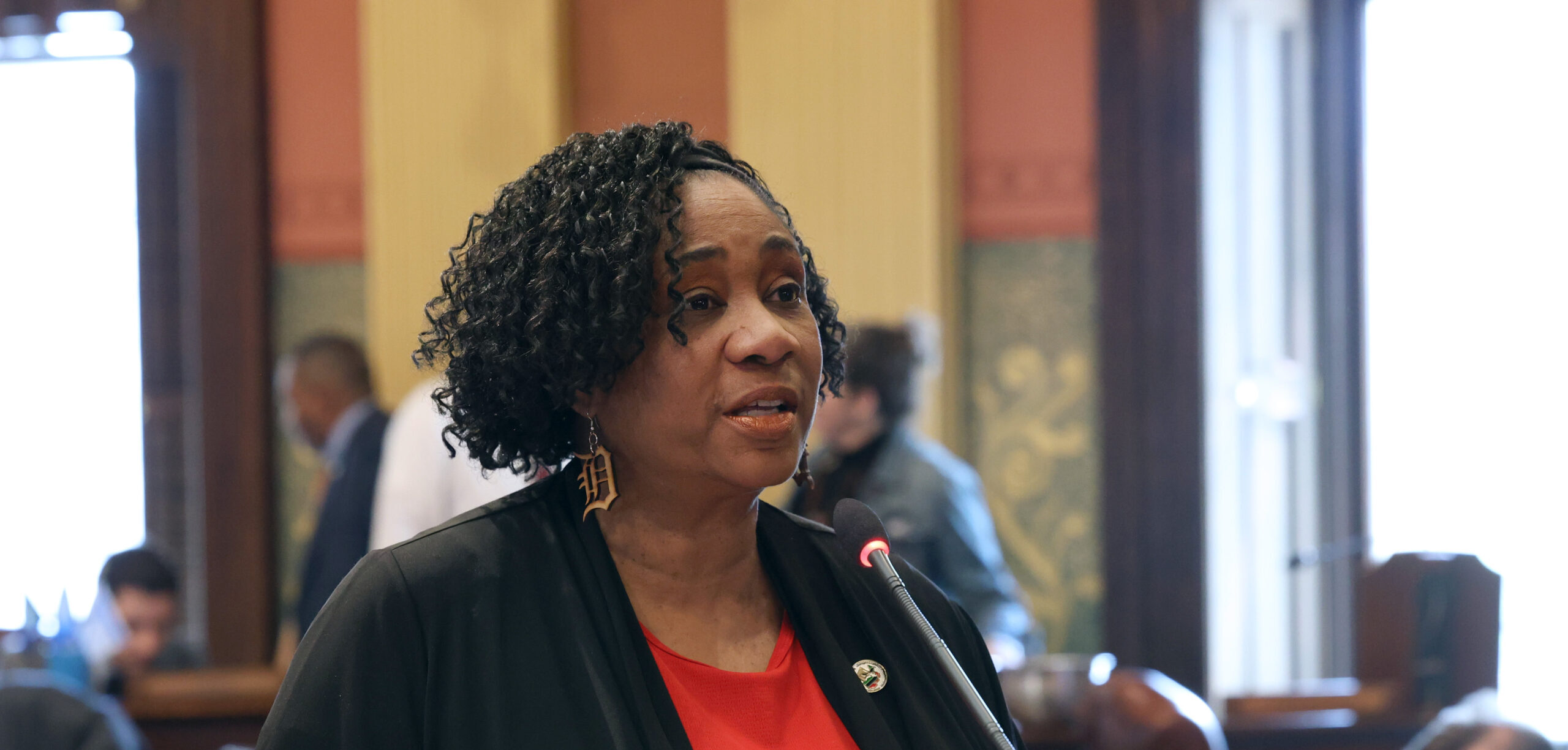 State Rep. Stephanie A. Young speaking on the House floor on Wednesday, May 7, 2025, at the Capitol Building in Lansing.