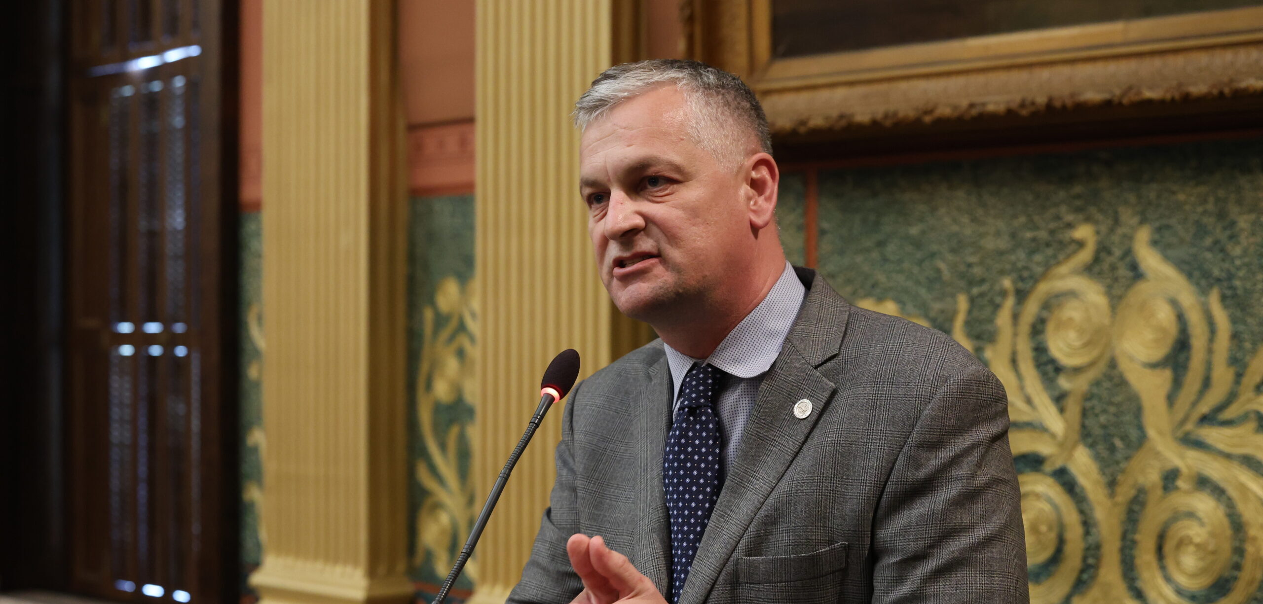 State Rep. Phil Skaggs (D-Grand Rapids) speaking on the House floor at the Capitol Building in Lansing.