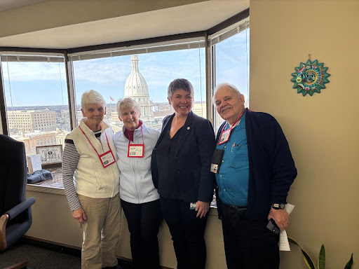 State Rep. Betsy Coffia, center right, meeting with United Methodists constituents Ann Konczal, Carla Windover and Michael Windover to discuss healthcare reforms.