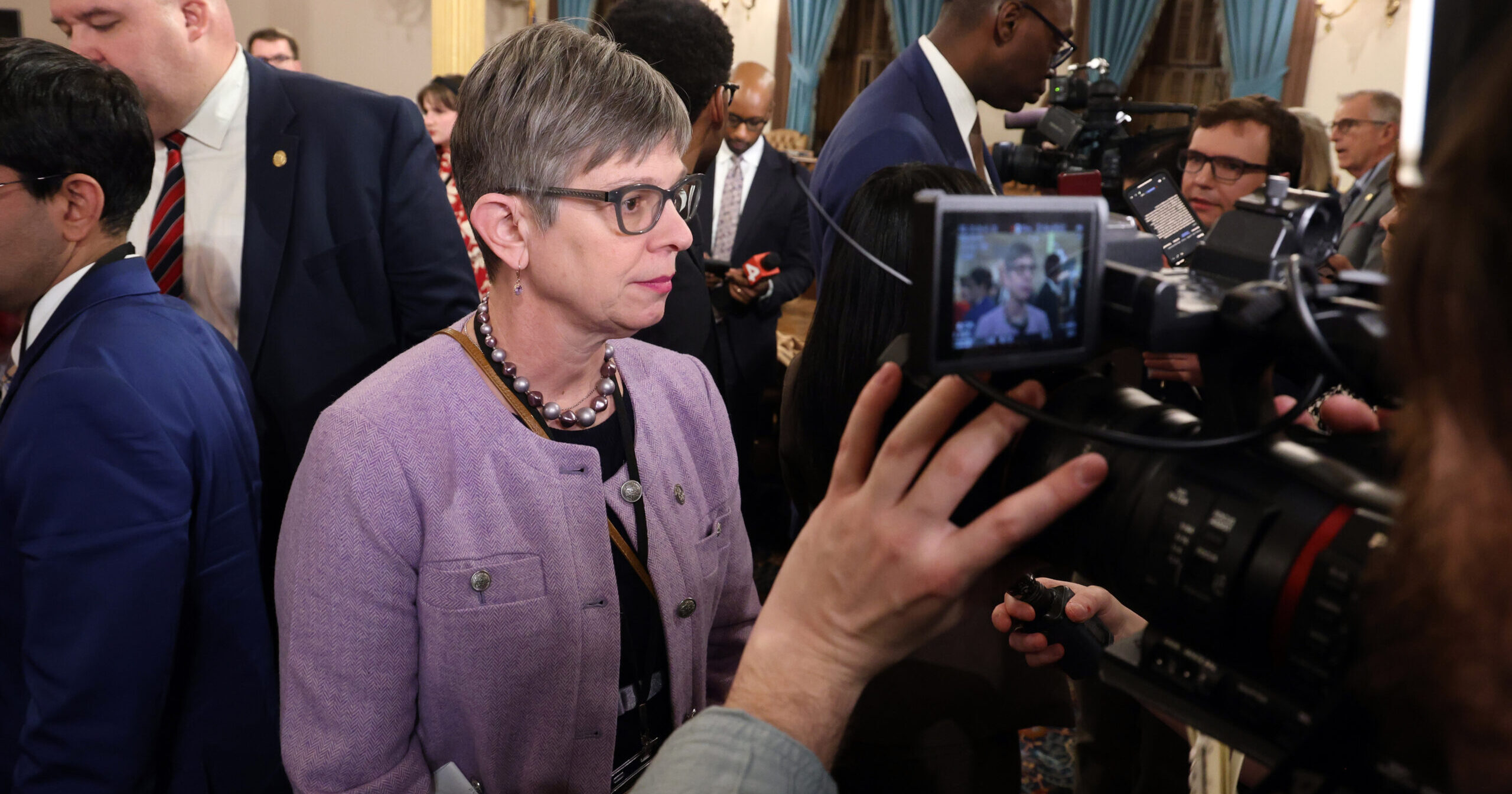 Michigan State Representative Julie Brixie speaks with media