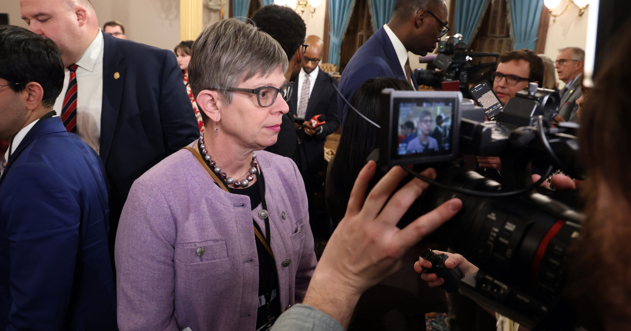 Michigan State Representative Julie Brixie speaks with media