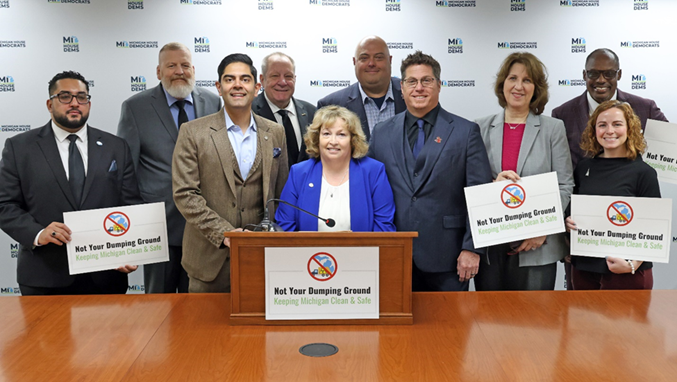 Michigan state Representative Reggie Miller and colleagues at the Not Your Dumping Ground press conference.