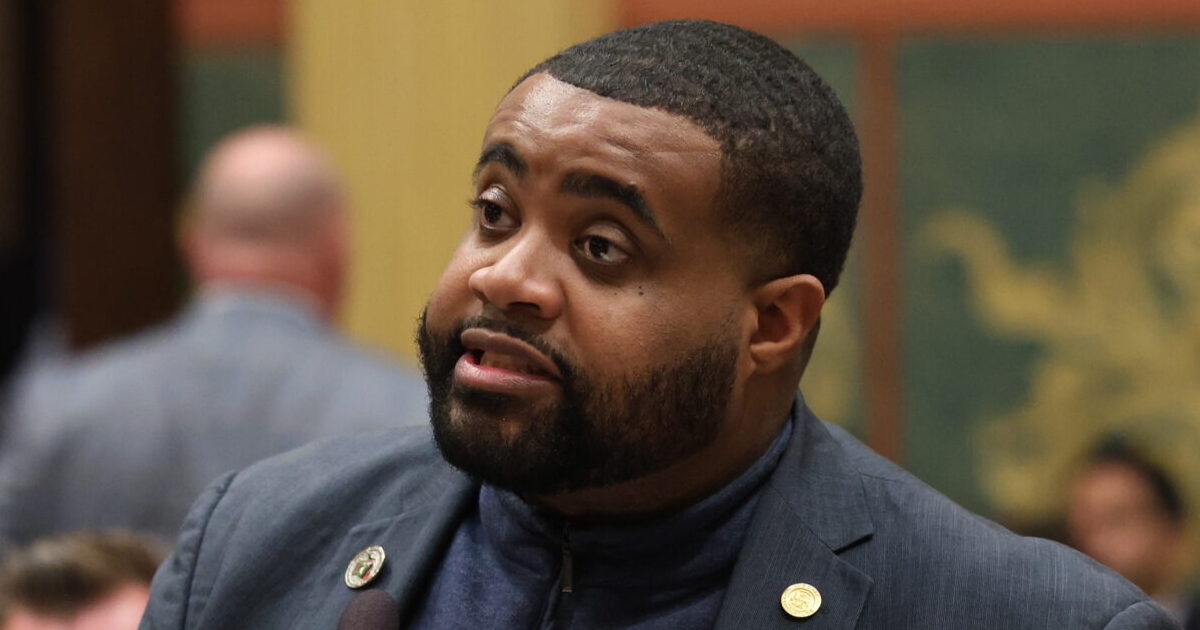 State Rep. Donavan McKinney speaking on the House floor at the Capitol building in Lansing.