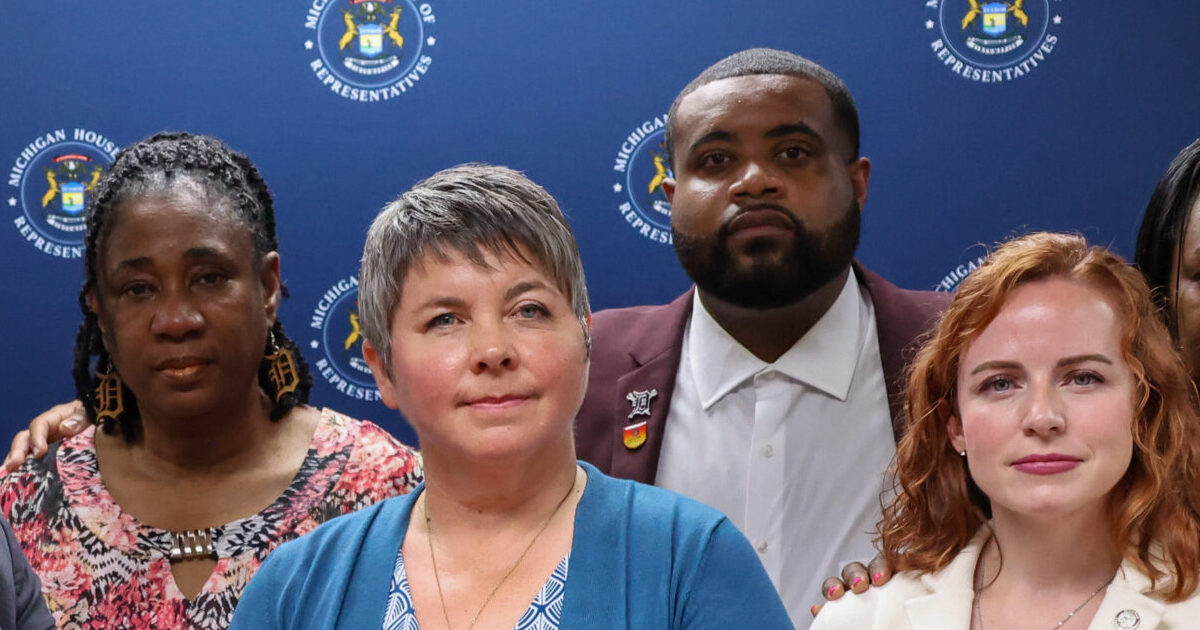 Democratic Lawmakers stand together at the Justice Needs No Mask Press Conference on Thursday, July 24, 2025, at the Anderson House Office Building in Lansing.