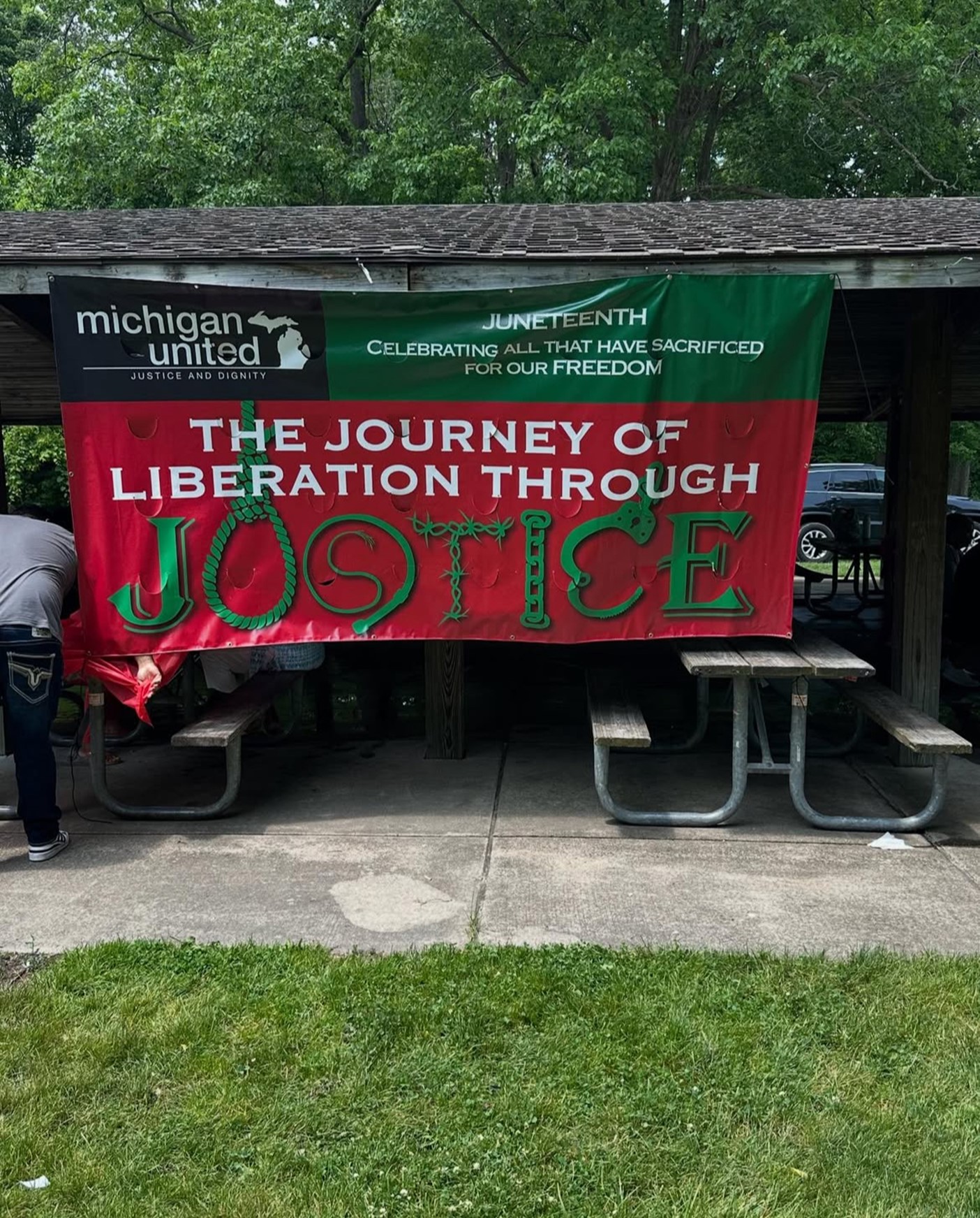 Banner that reads: Michigan United. The Journey of Liberation through justice.