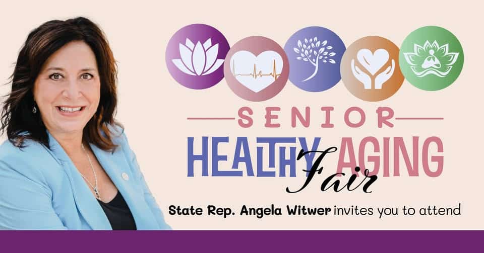 A graphic for Michigan state Representative Angela Witwer's senior healthy aging fair.