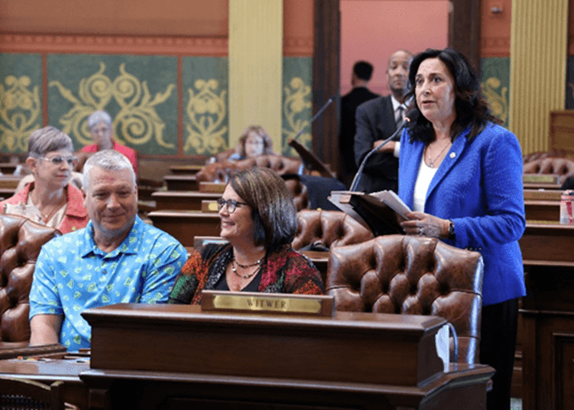 Michigan state Representative Angela Witwer speaking on the House floor.