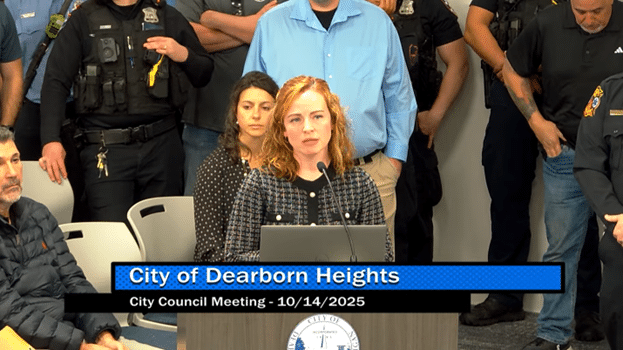 Oct. 14, 2025 – Offering public comment at the city council meeting regarding the new fire station in Dearborn Heights.