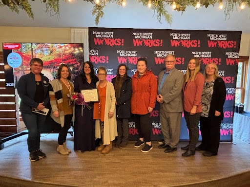 State Rep. Betsy Coffia, far left, attending the 2025 Networks Northwest and Northwest Michigan Works! United States Department of Labor registered apprenticeship graduation.