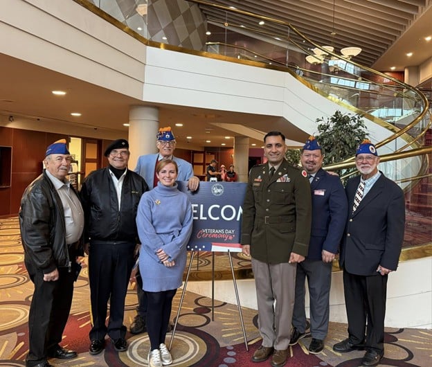 State Rep. Erin Byrnes ith veterans at Dearborn’s Veteran’s Day ceremony