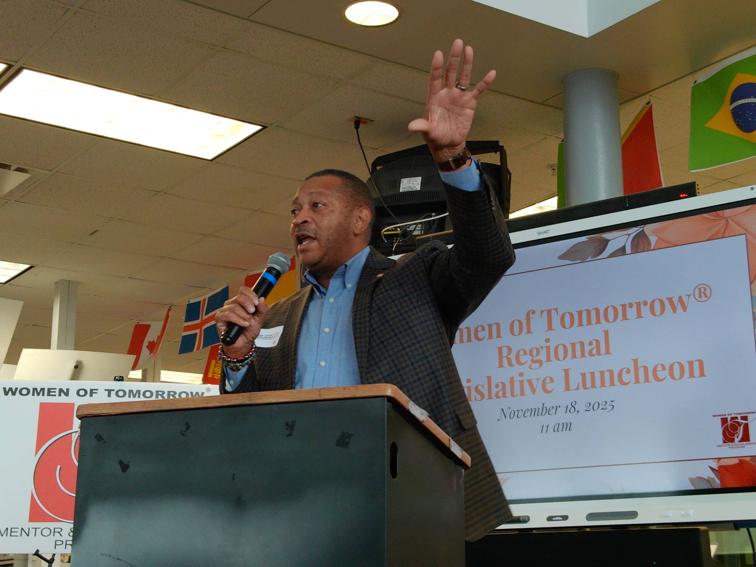 State Rep. Tyrone Carter speaking at Women of Tomorrow Regional Legislative Luncheon