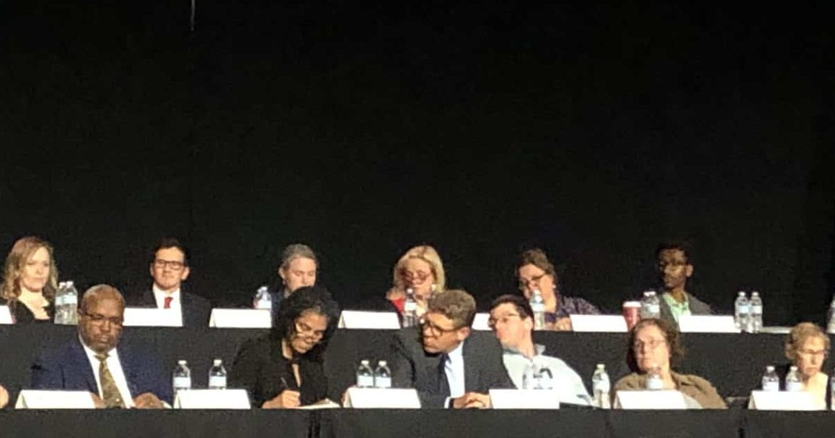 Public officials sitting together at the joint working session of the Washtenaw county board of commissioners, city of Ann Arbor, Ann Arbor township and Scio township on June 6, 2019.