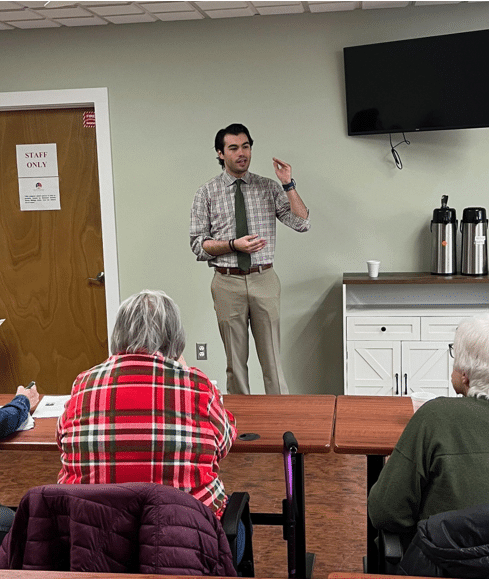 State Rep. Martus Speaking with constituents at Swartz Creek Senior Center, March 13