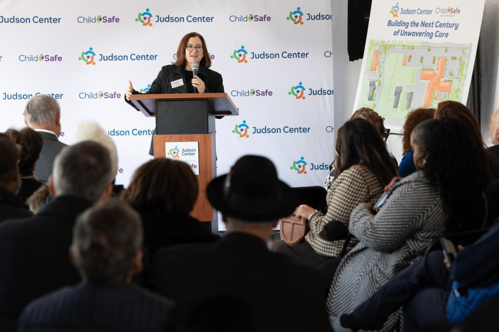 State Rep. Price speaks to an audience at the Judson Center ground breaking event.