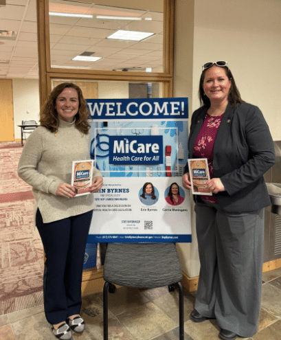 State Reps. Erin Byrnes and Carrie Rheingans at a MiCare townhall event