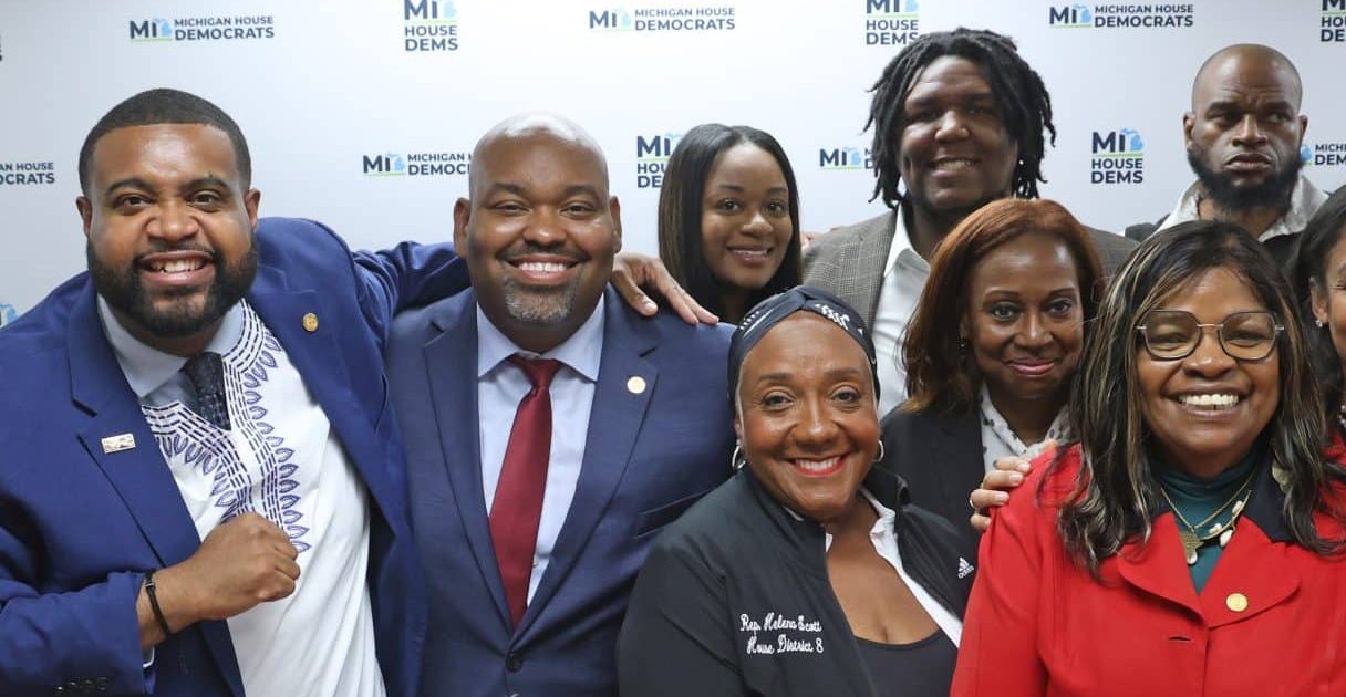 Members of the MLBC and stakeholders stand together at the Reparative Justice Press Conference on Thursday, June 18, 2026, in Lansing.