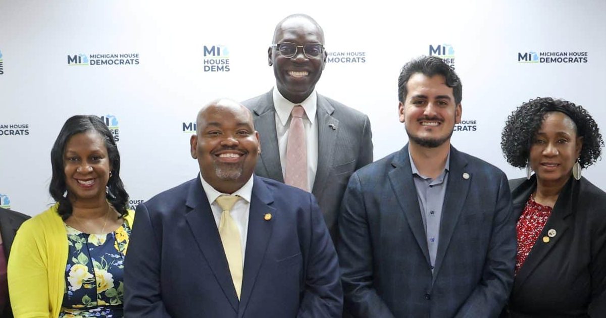 Members of the MLBC and fellow Democratic lawmakers stand together at the Pass the MI Voting Rights Act Press Conference on Tuesday, June 23, 2026 at the Anderson House Office Building in Lansing.