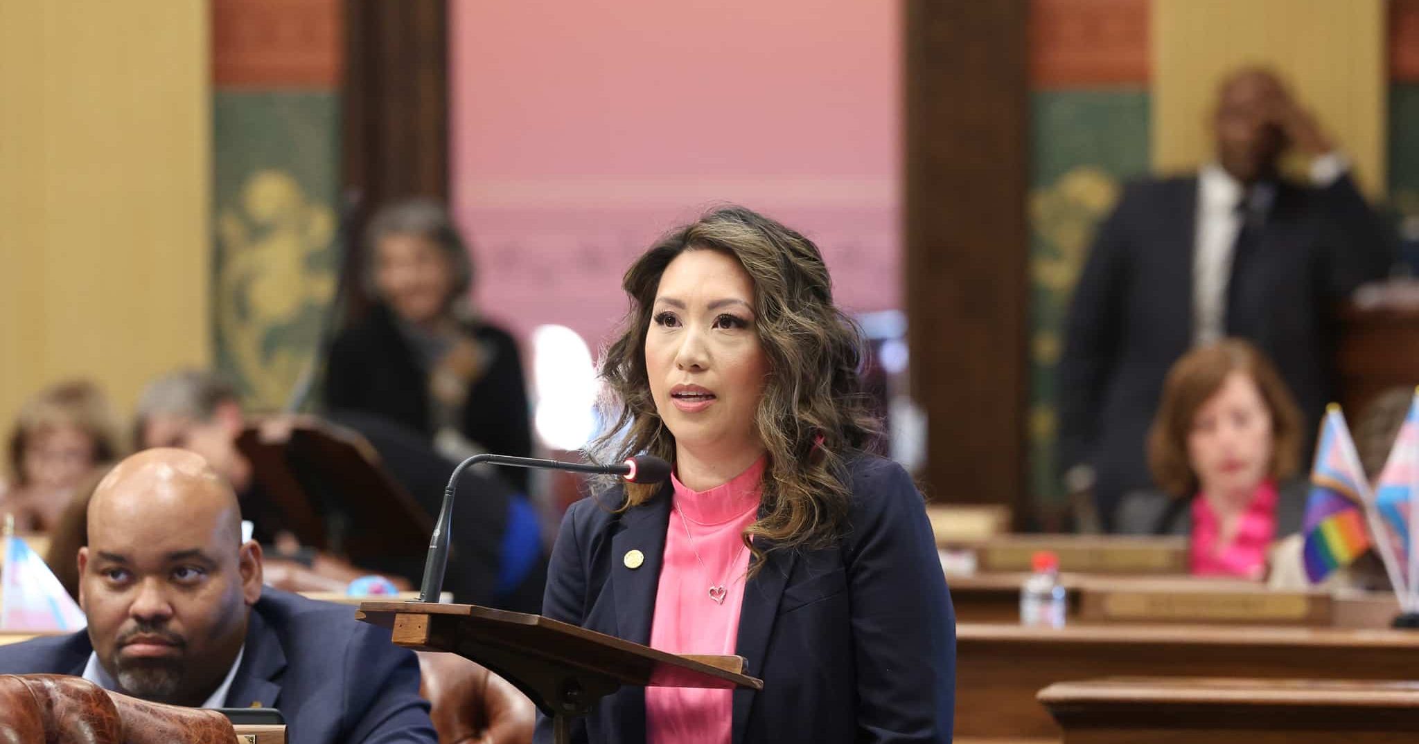 State Representative Mai Xiong speaking on the House floor in the Michigan Capitol Building.