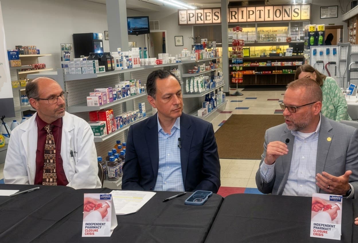 State Rep. Mike McFall (D-Hazel Park) speaking at the Metro Detroit Independent Pharmacy Closure Crisis Roundtable in Hazel Park.